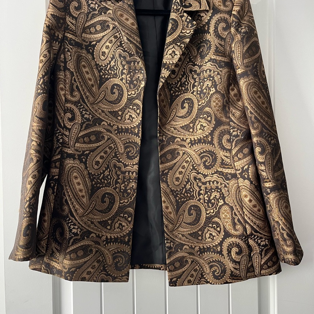 Kasper Black and Gold Paisley Blazer